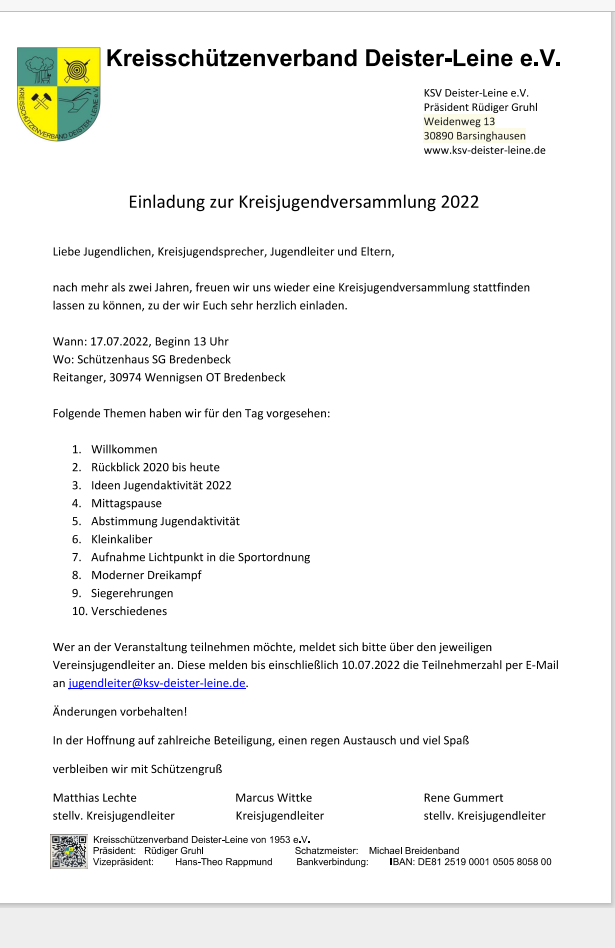 Einladung Kreisjugendversammlung 2022