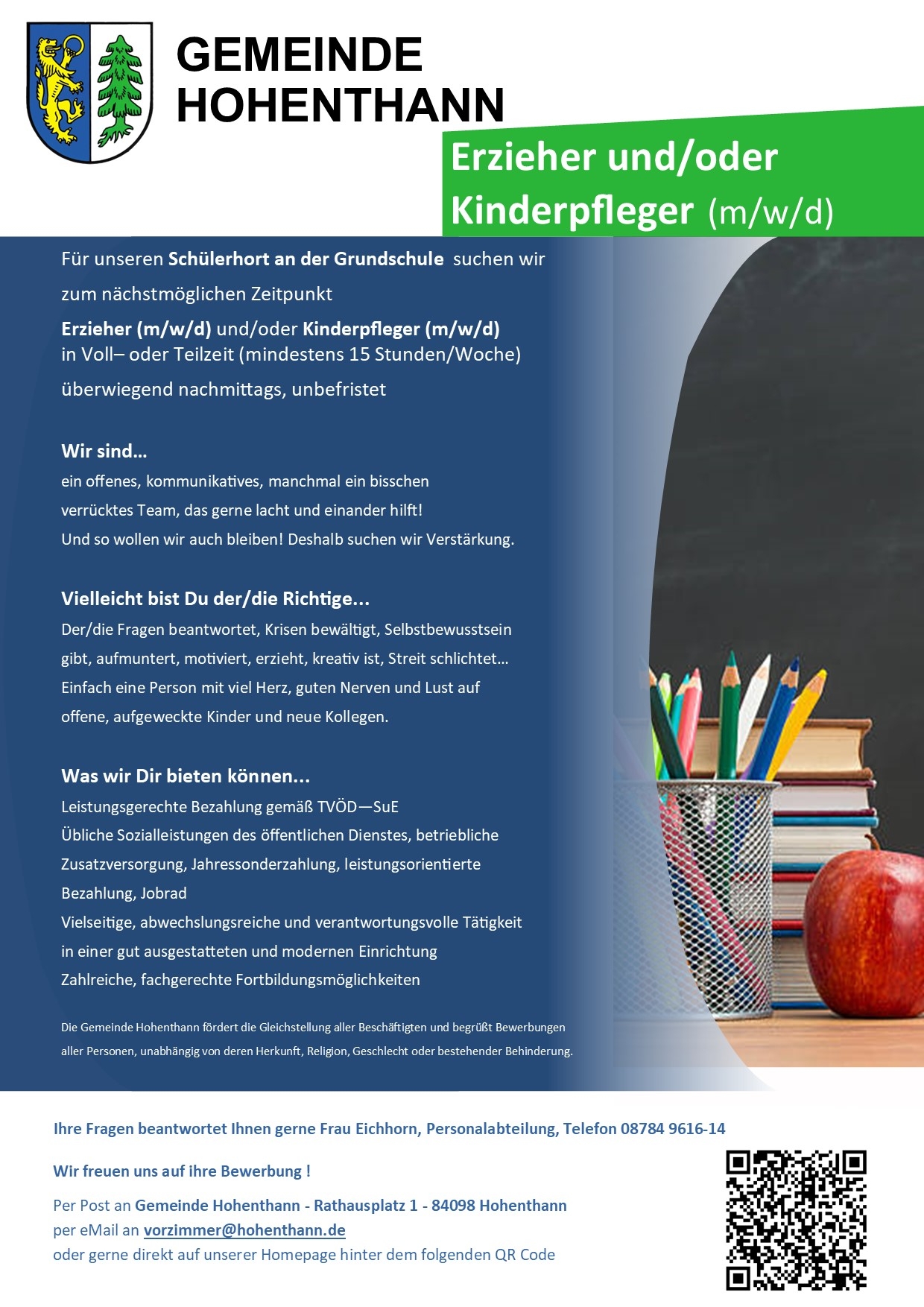 Stellenausschreibung Erzieher-Kinderpfleger Hort
