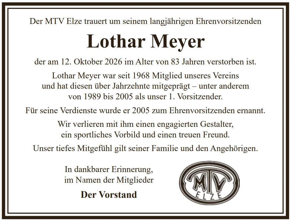 Lothar Meyer Traueranzeige MTV