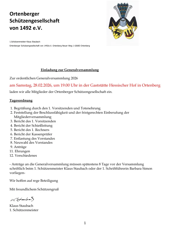 Einladung Generalversammlung 2026