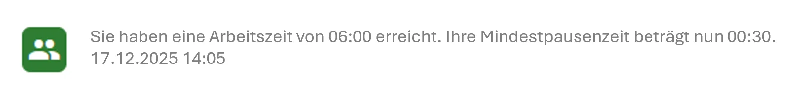 Benachrichtigung Pause