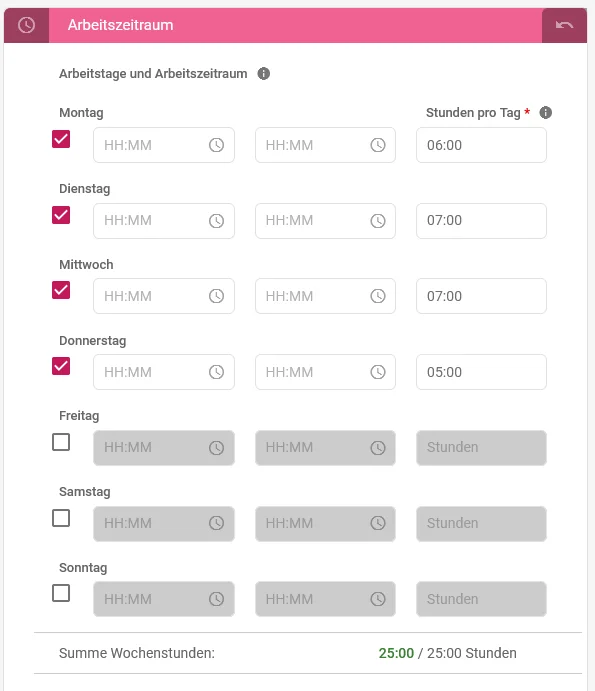 Arbeitsstunden pro Tag