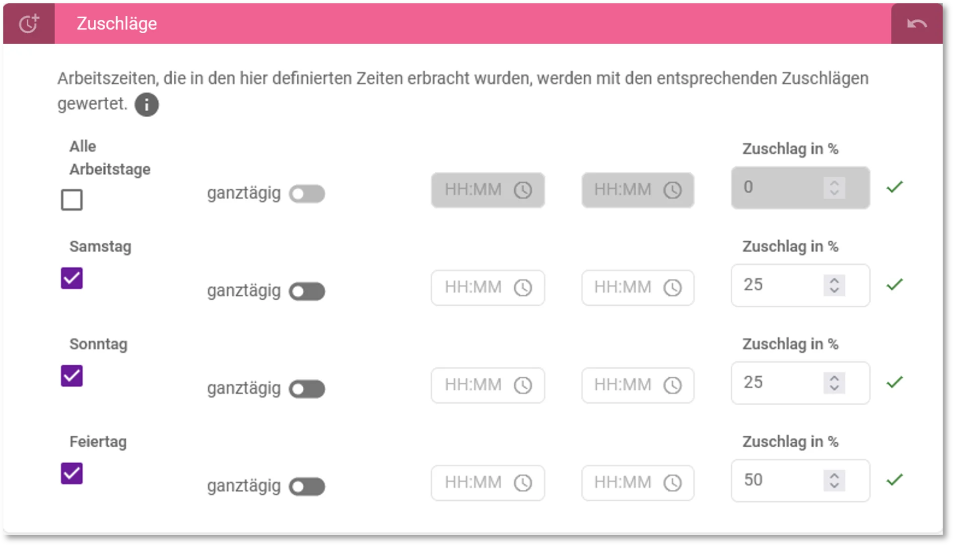 Zuschlagpflichtige Zeiten