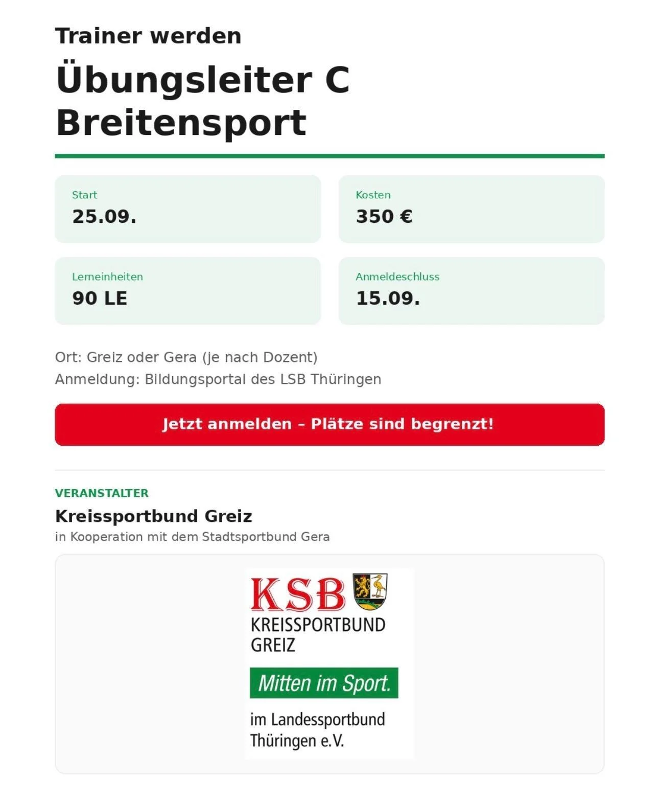Plakat: Lehrgang Übungsleiter C Breitensport