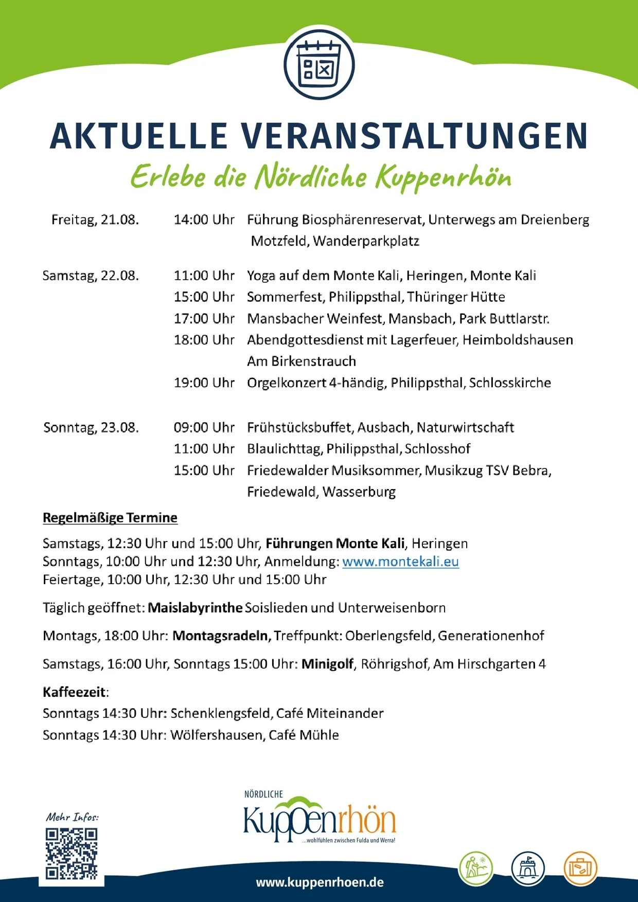 Veranstaltungsübersicht Nördliche Kuppenrhön bis 30.08.2026