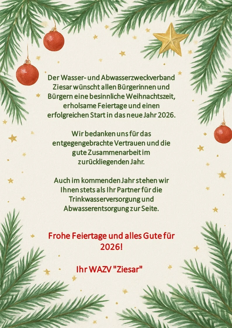 Weihnachtsgrüße und Frohes Neues Jahr vom WAZV