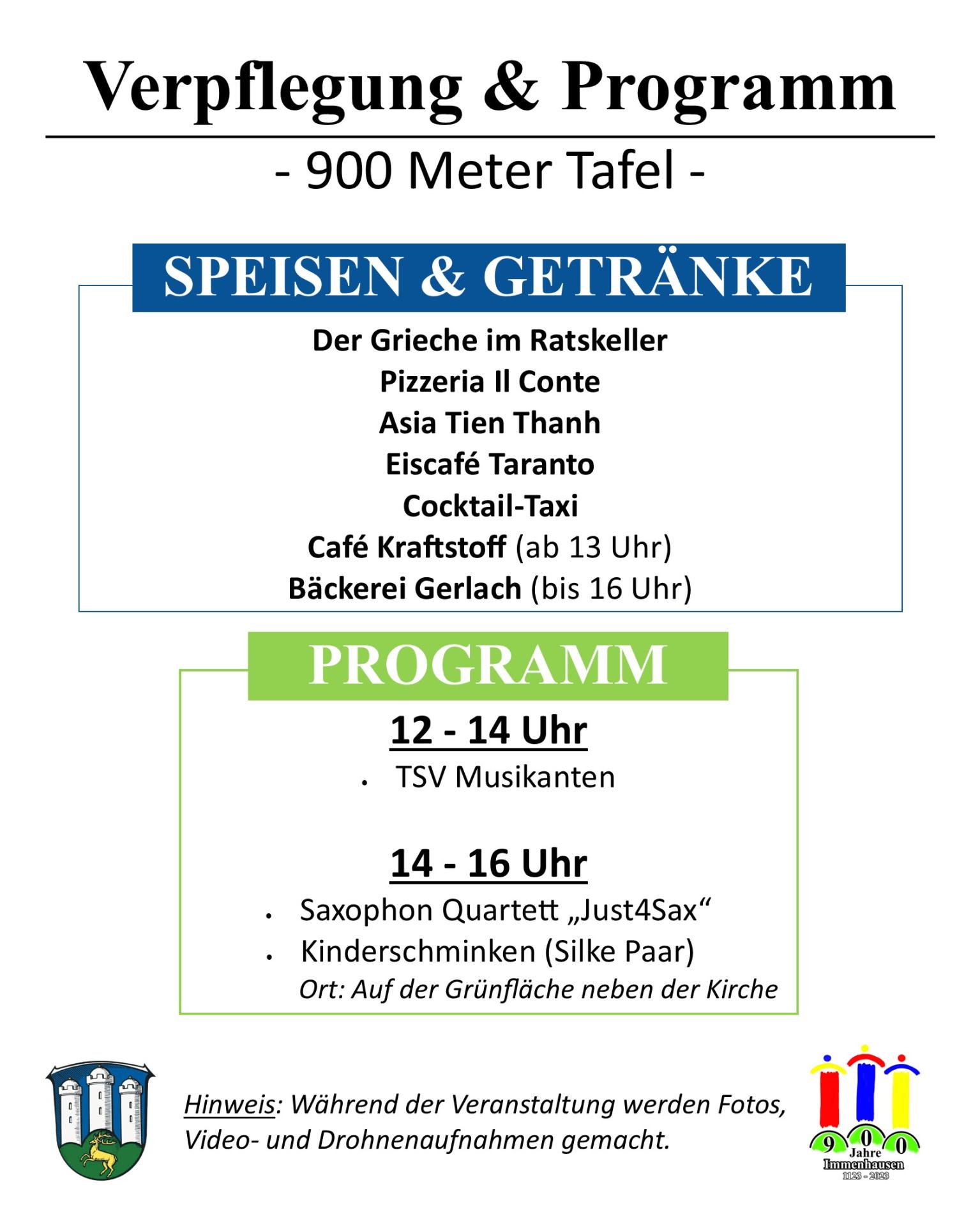 Verpflegung und Programm 900 Meter Tafel sm