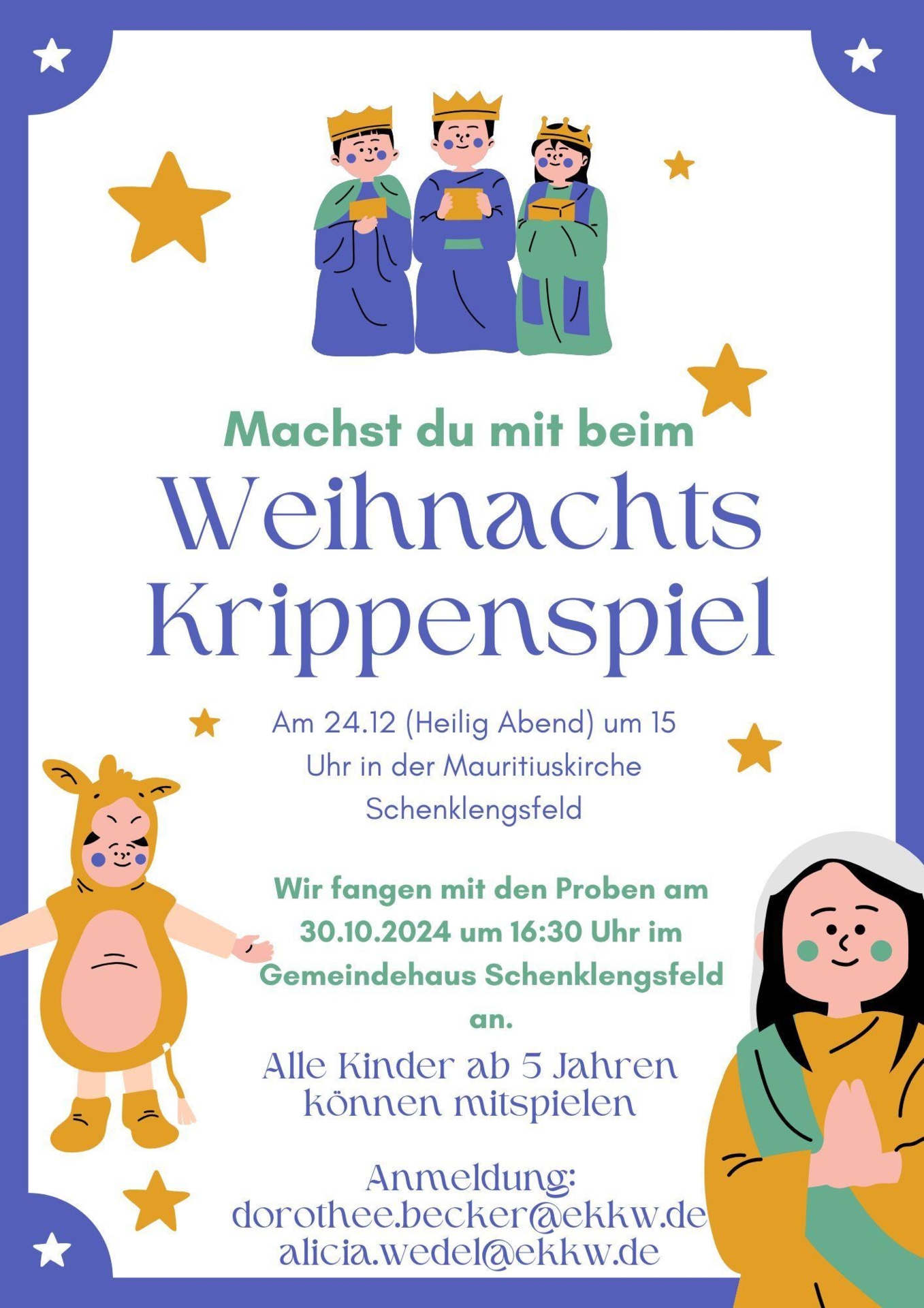 Anmeldungen zum Weihnachts-Krippenspiel am 24.12.2024