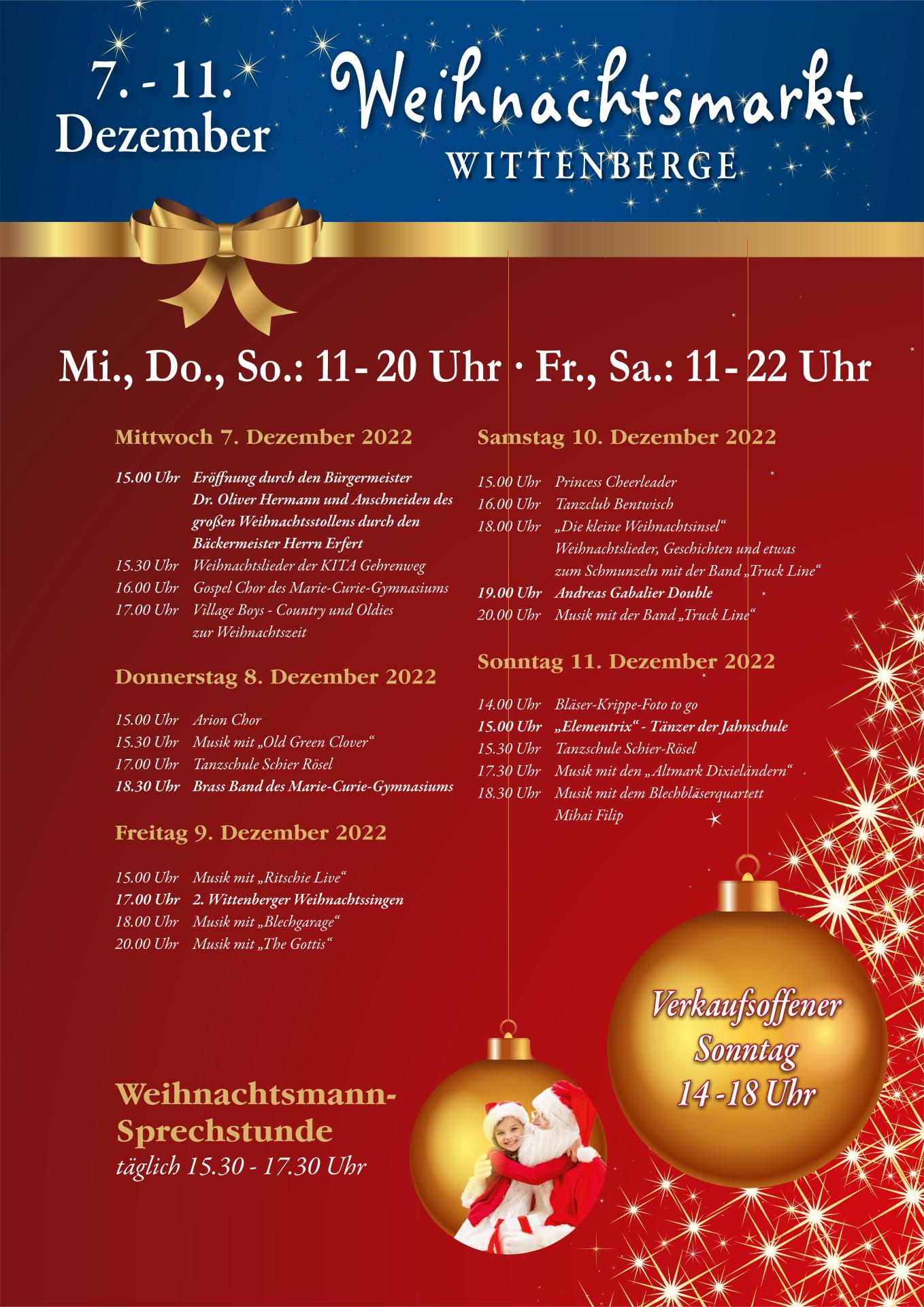 Programm Weihnachtsmarkt Wittenberge 2023