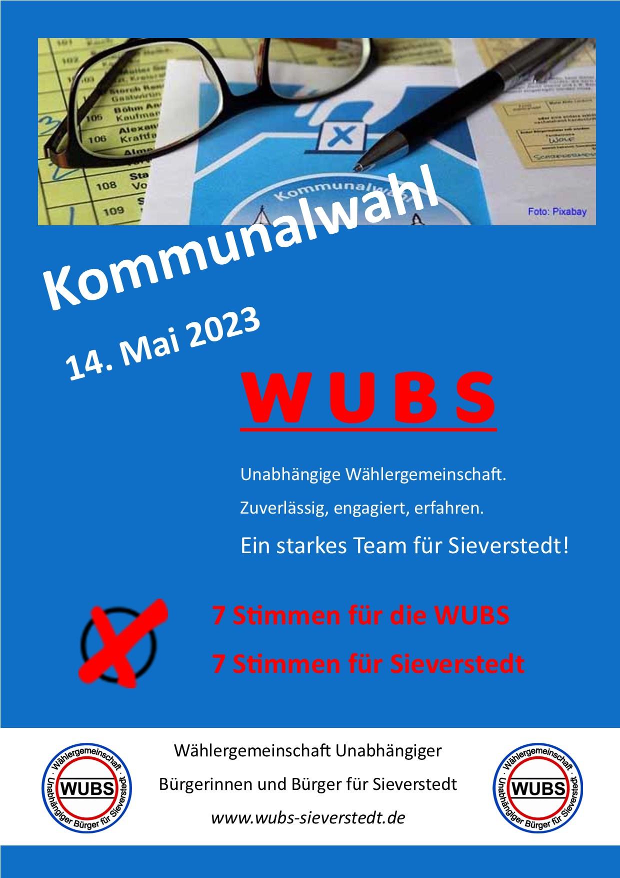 WUBS Plakat Kommunalwahl 2023