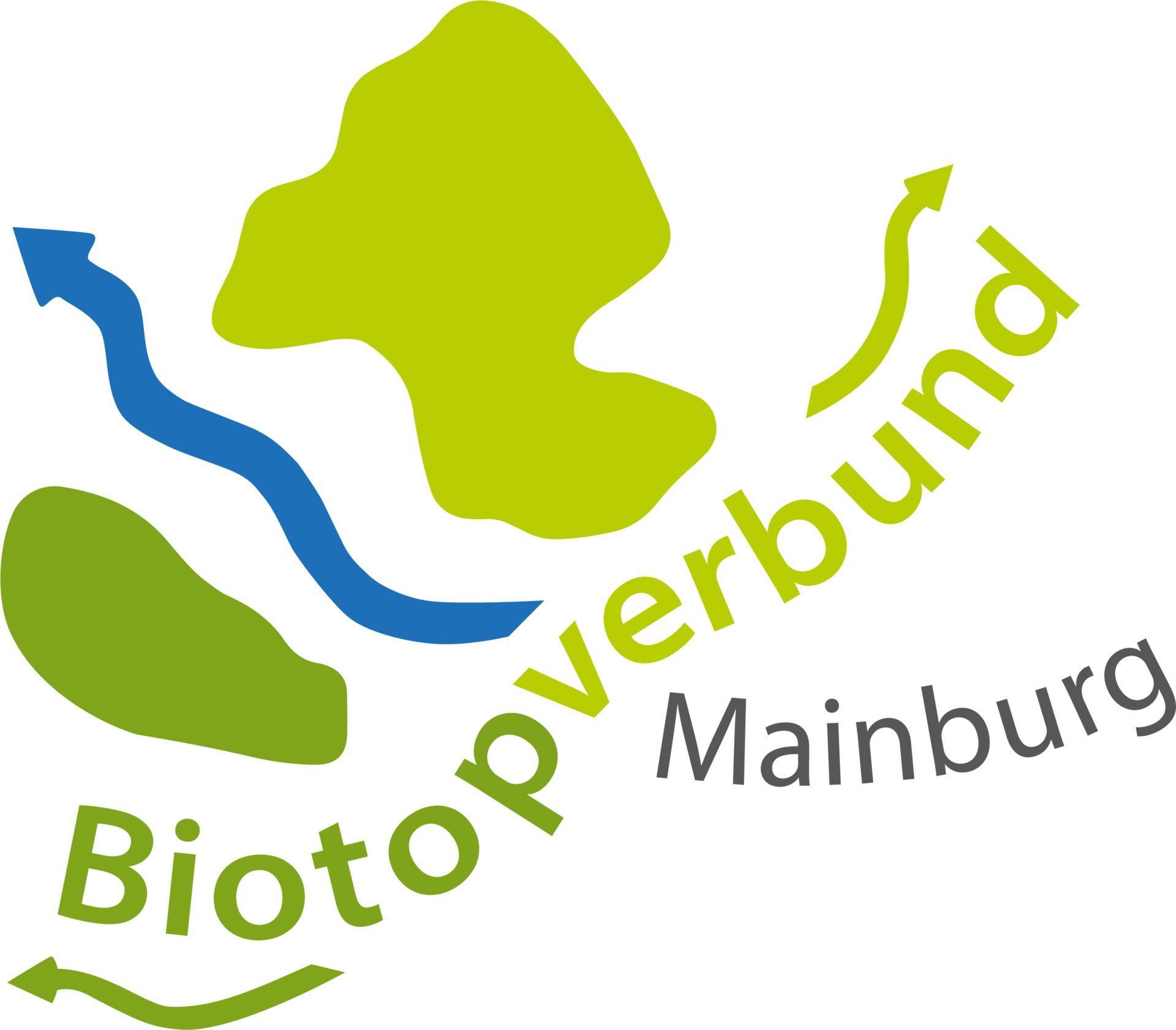 Ausschnitt eines Logos mit grünen und blauen geschwungenen Formen und dem Text 'Biotopverbund Mainburg'