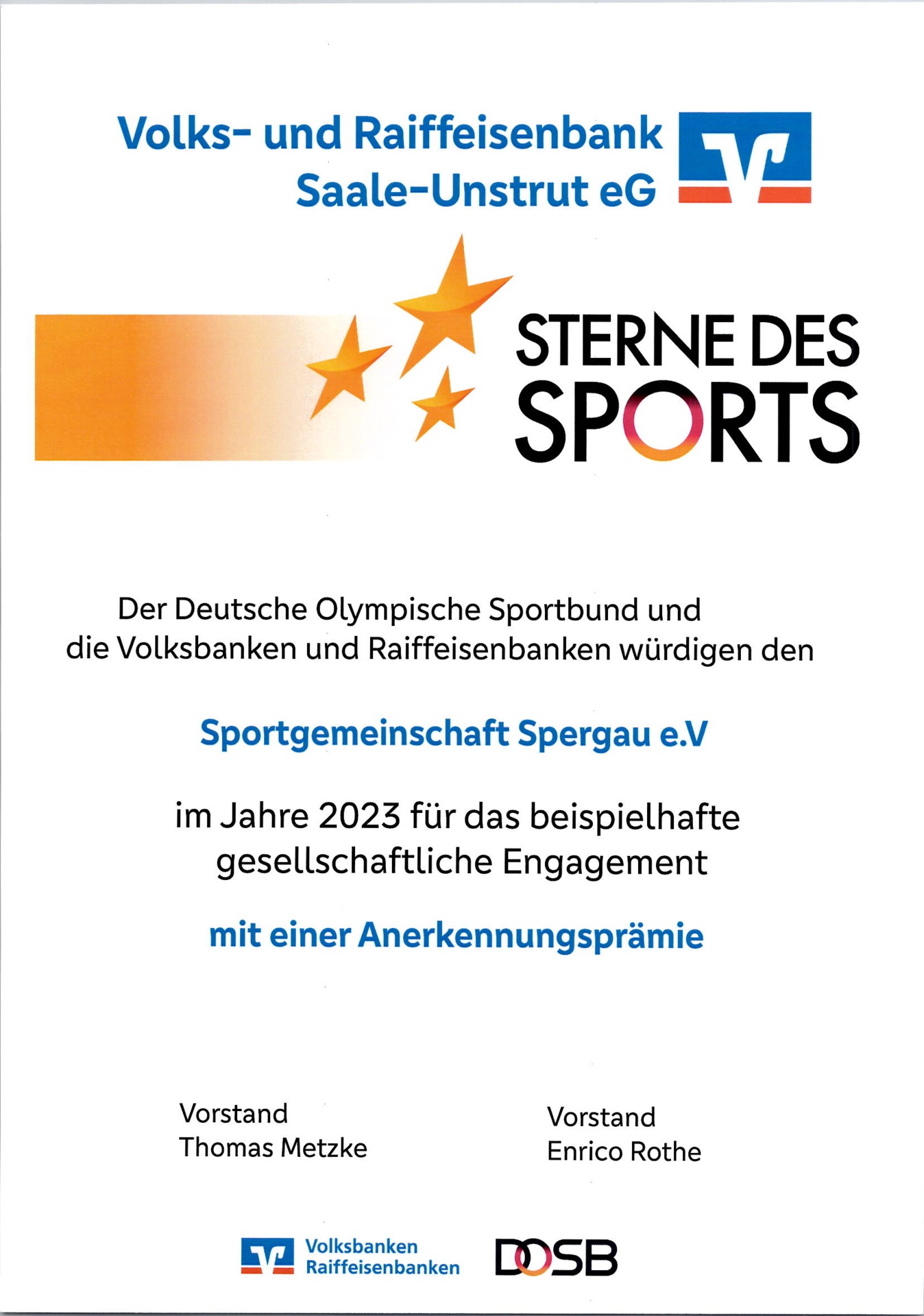 Urkunde "Sterne des Sports"