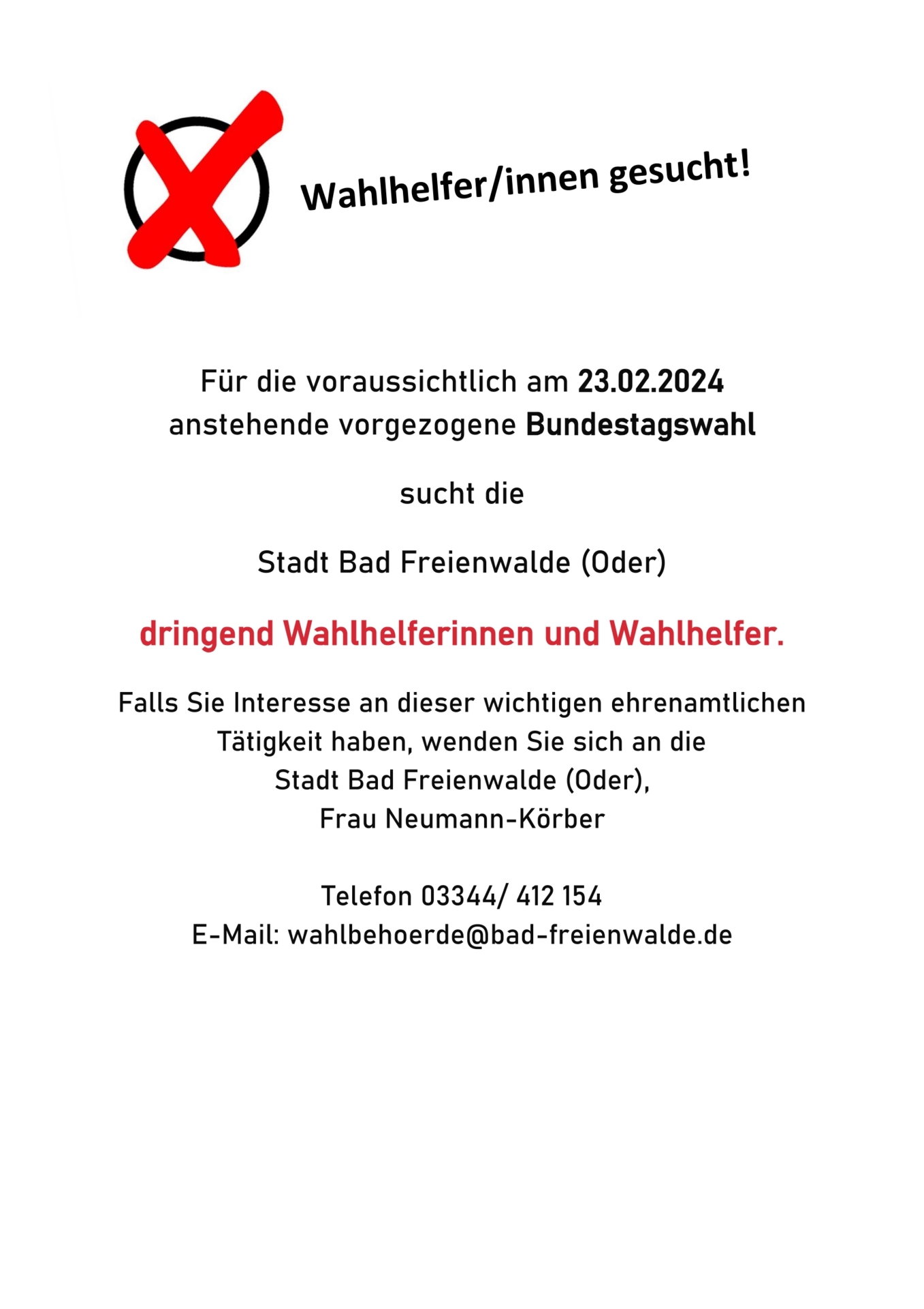 Wahlhelfer gesucht