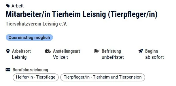 Mitarbeiter/in im Tierheim gesucht