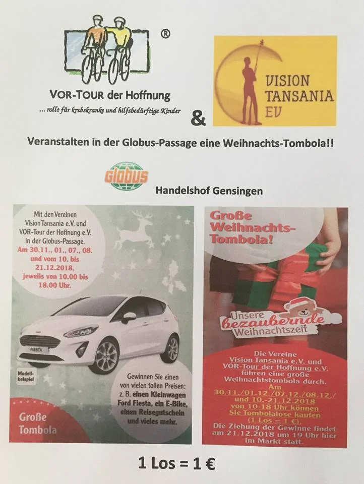 Werbung zur Tombola im Faltblatt von Globus