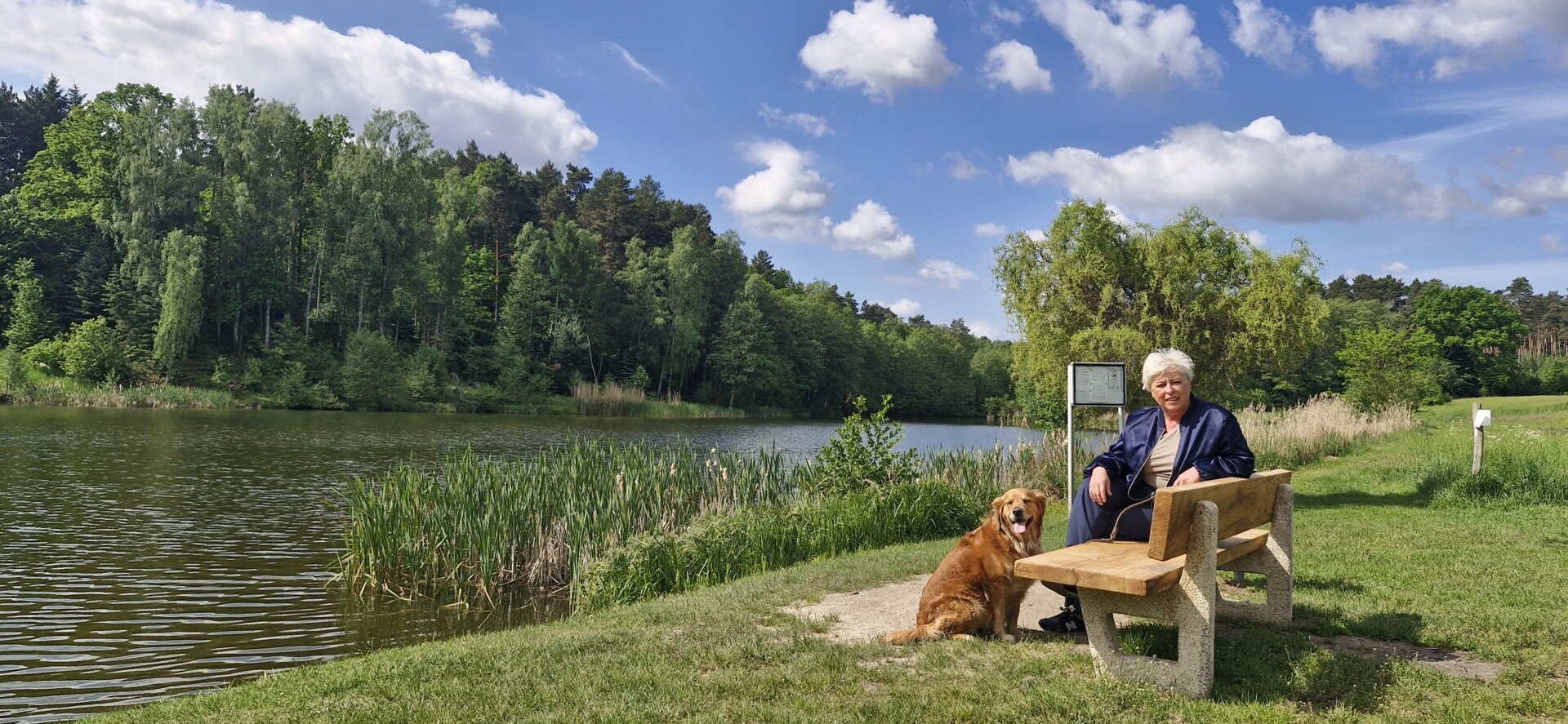 Ausruhen auf einer Bank am Libbichteich
