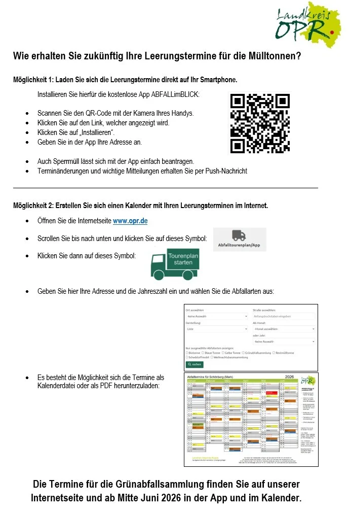 Anleitung App und Plan - Leerungstermine Mülltonnen