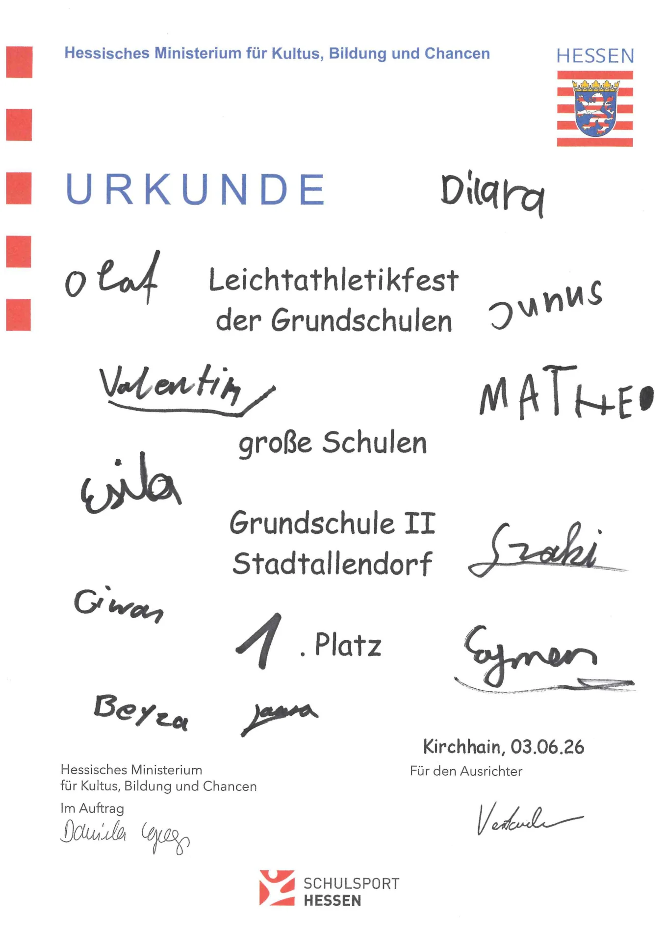 Urkunde Leichtathleten Kreismeisterschaft (Juni 20206)