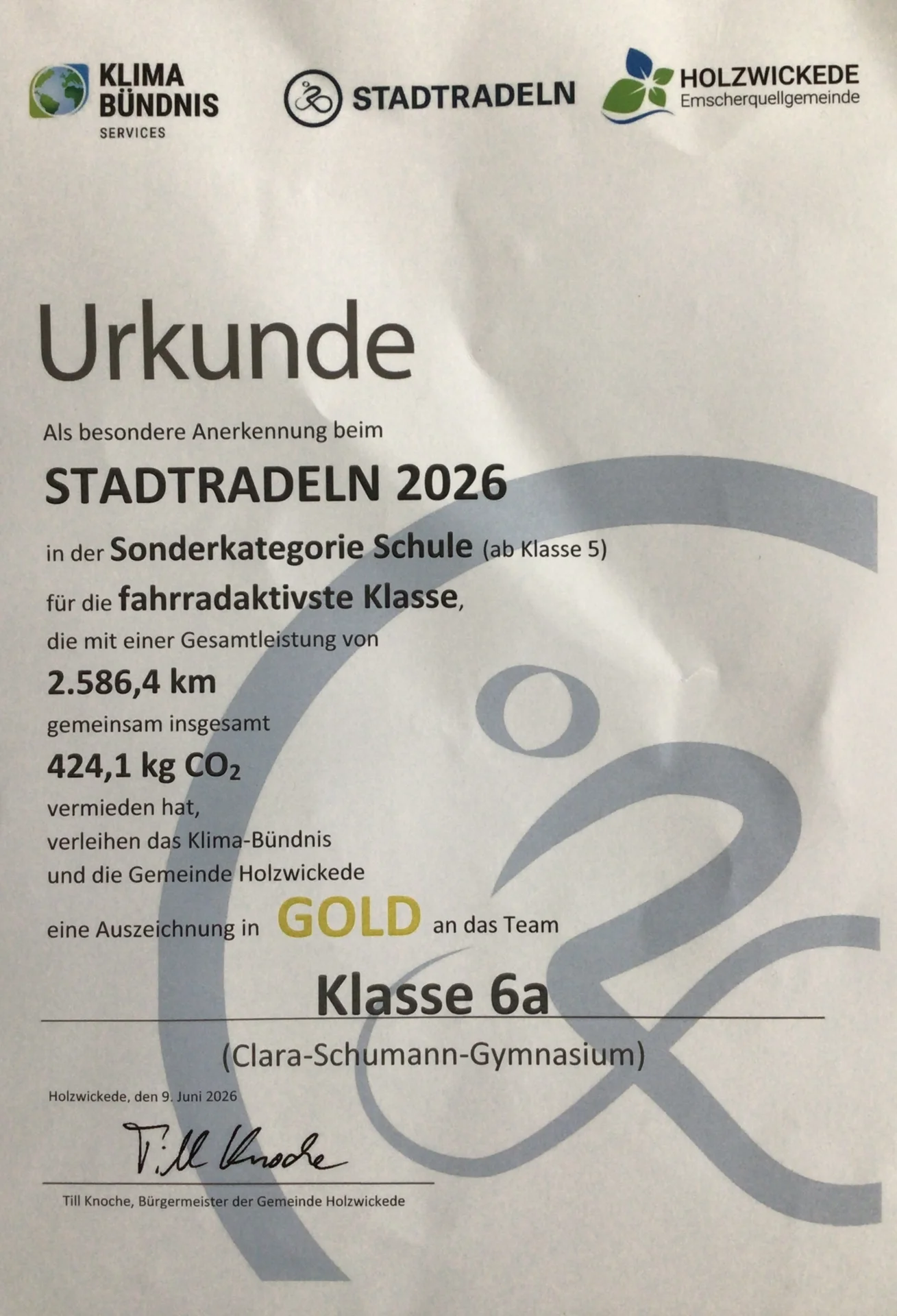 Urkunde Stadtradeln 2026