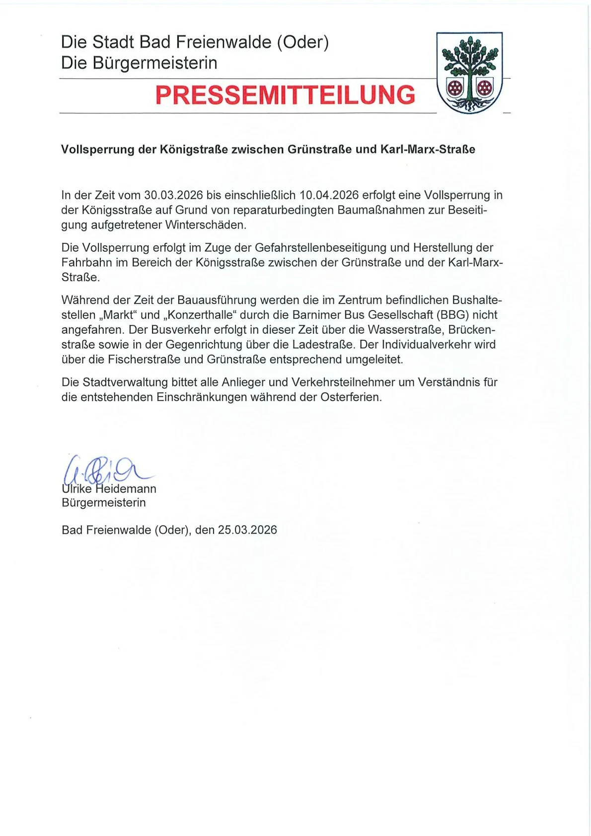 Vollsperrung Königsstraße