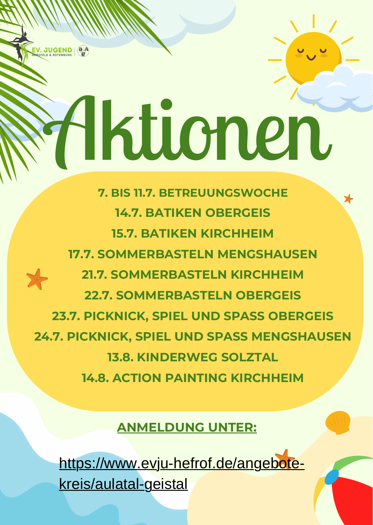 Flyer Aktionen Sommer Ferienprogramm Ev. Jugendarbeit Aulatal-Geistal