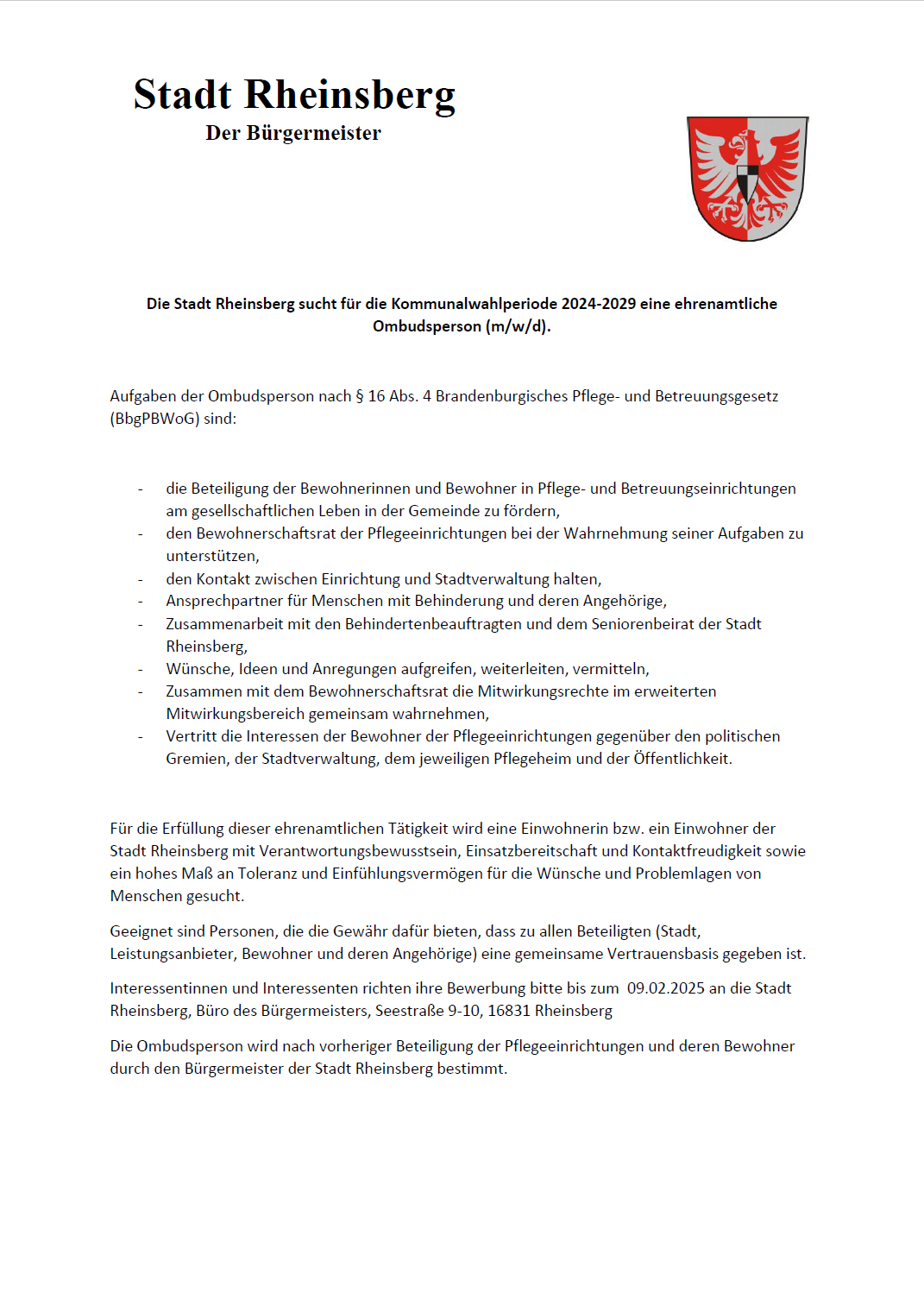 Ombudsperson 2024-2029
