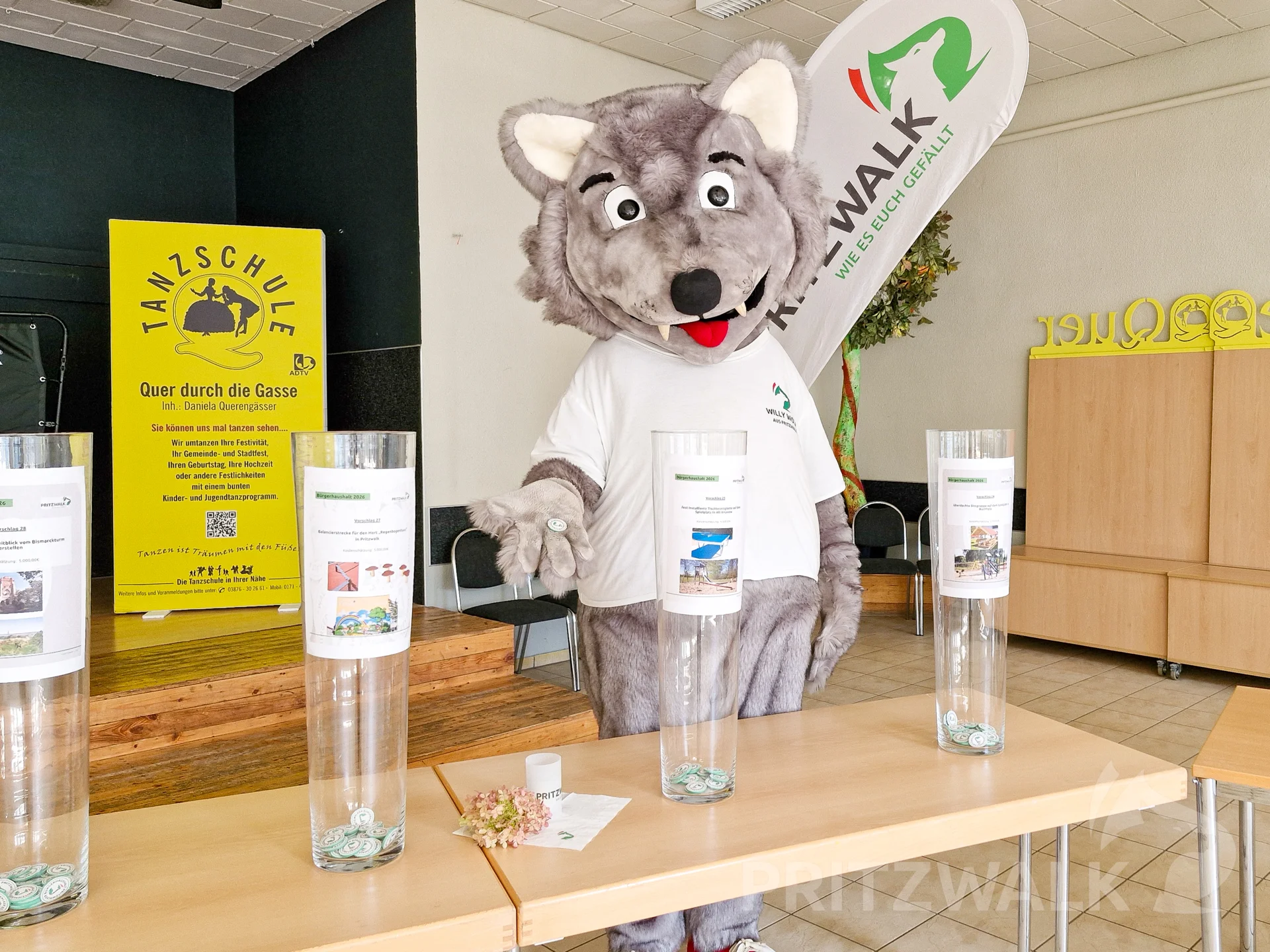 Begleitete die Pritzwalker beim Abstimmen über den Bürgerhaushalt: Maskottchen Willy Wolf. Foto: Stadt Pritzwalk