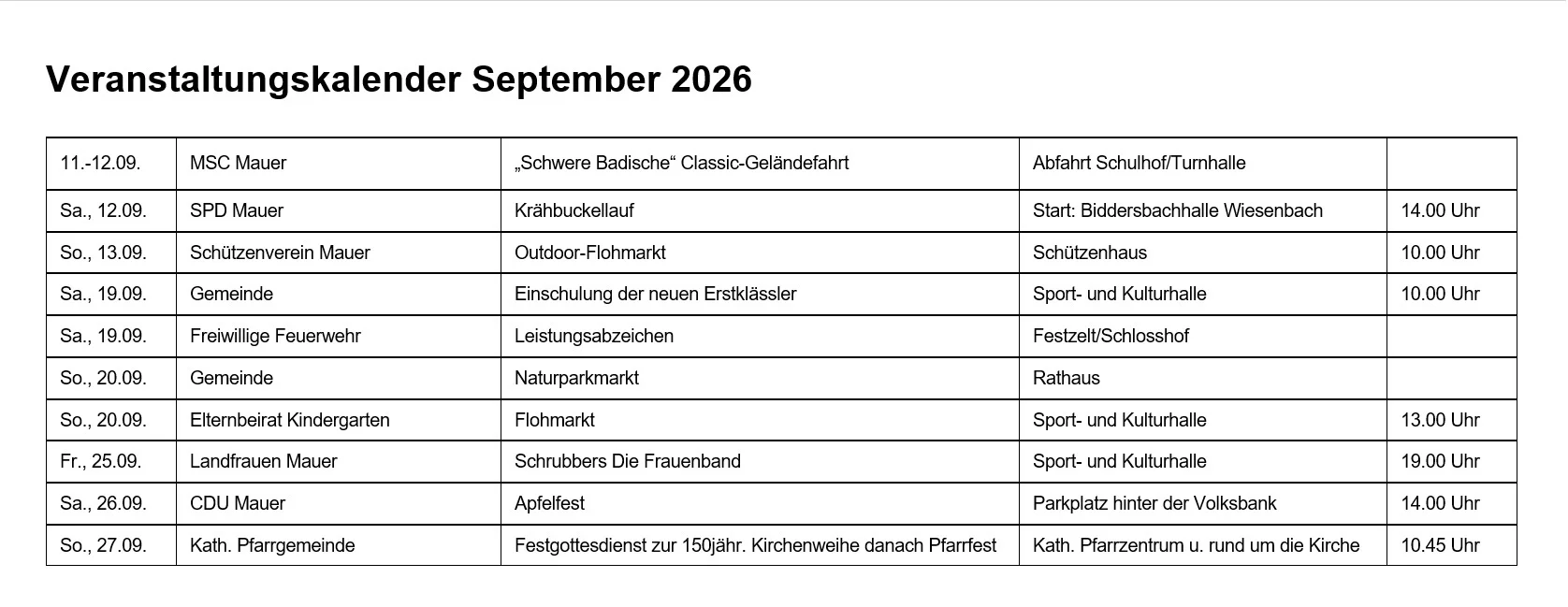Terminkalender September 2026
