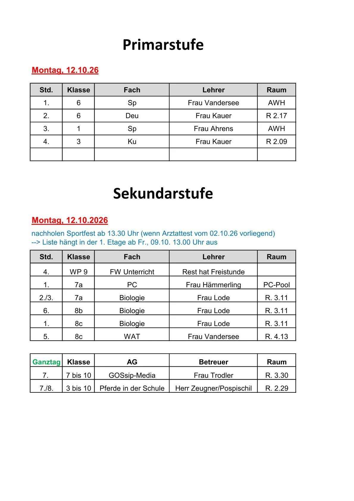 Vertretungsplan Massen 12.10.26