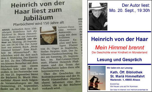 20.09.2010 Lesung Ahaus Bücherei St. Mariä Himmelfahrt Westfälische Nachrichten,15.09.2010