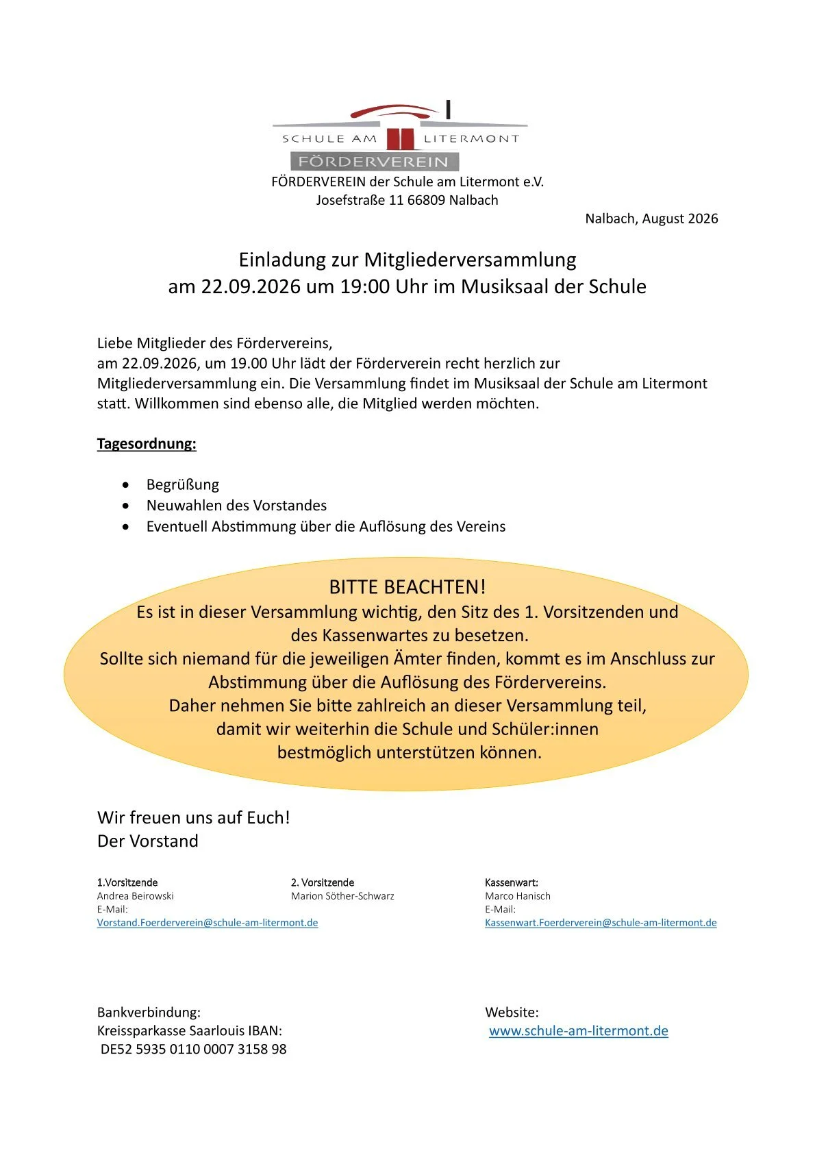 Einladung Mitgliederversammlung