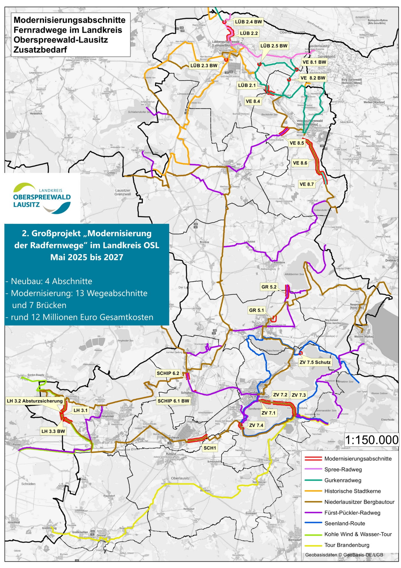 Karte Radwegemodernisierung OSL 2. Programm