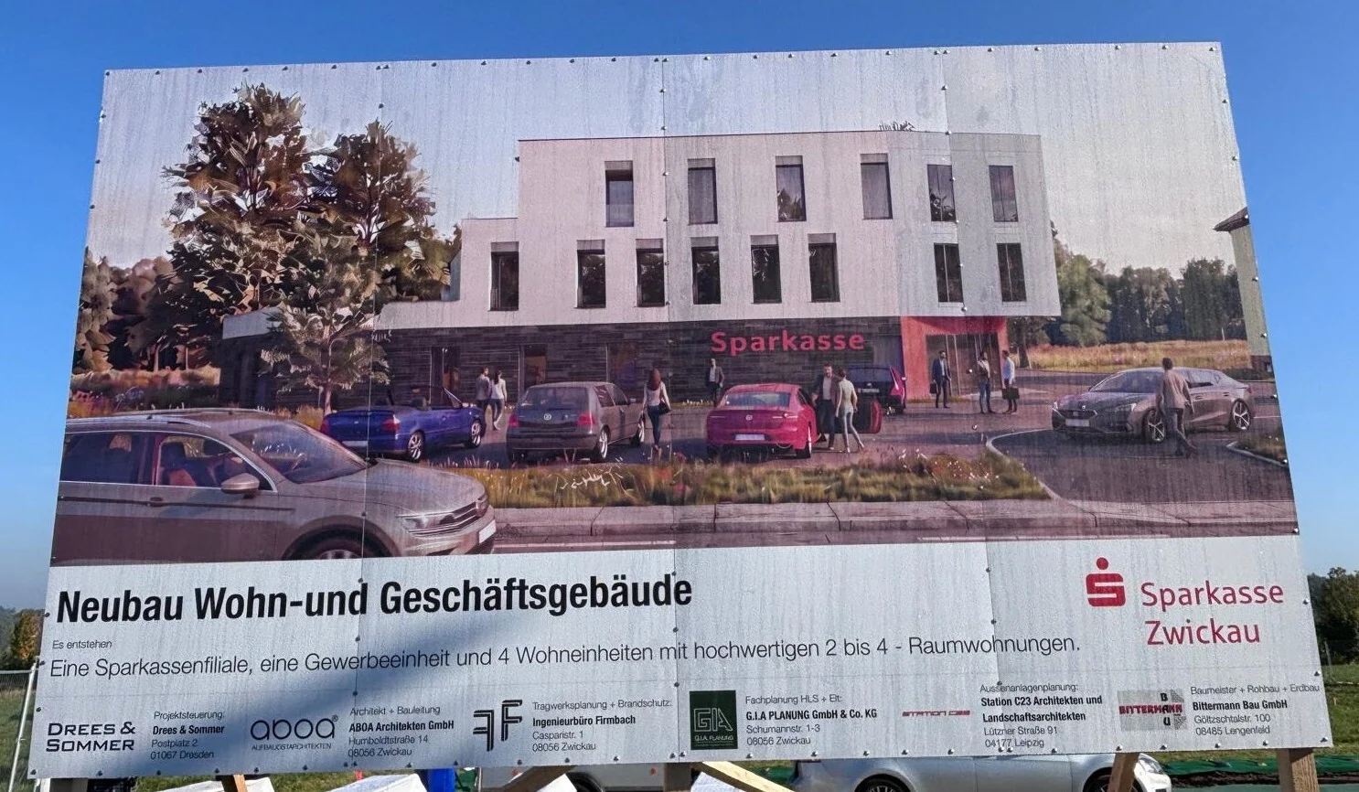 Bautafel Wohn- und Geschäftsgebäude Sparkasse Zwickau