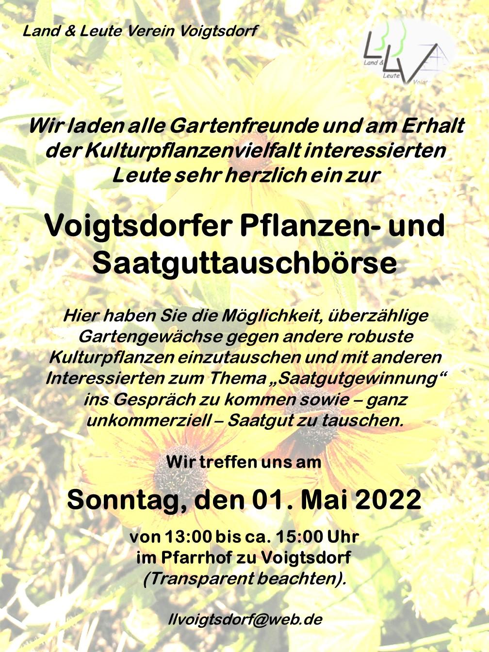 Pflanzen- und Saatguttauschbörse 1. Mai 2022 Voigtsdorf