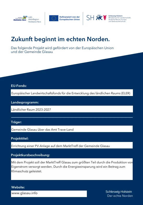 Förderschild Errichtung einer PV Anlage auf dem MarktTreff in der Gemeinde Glasau
