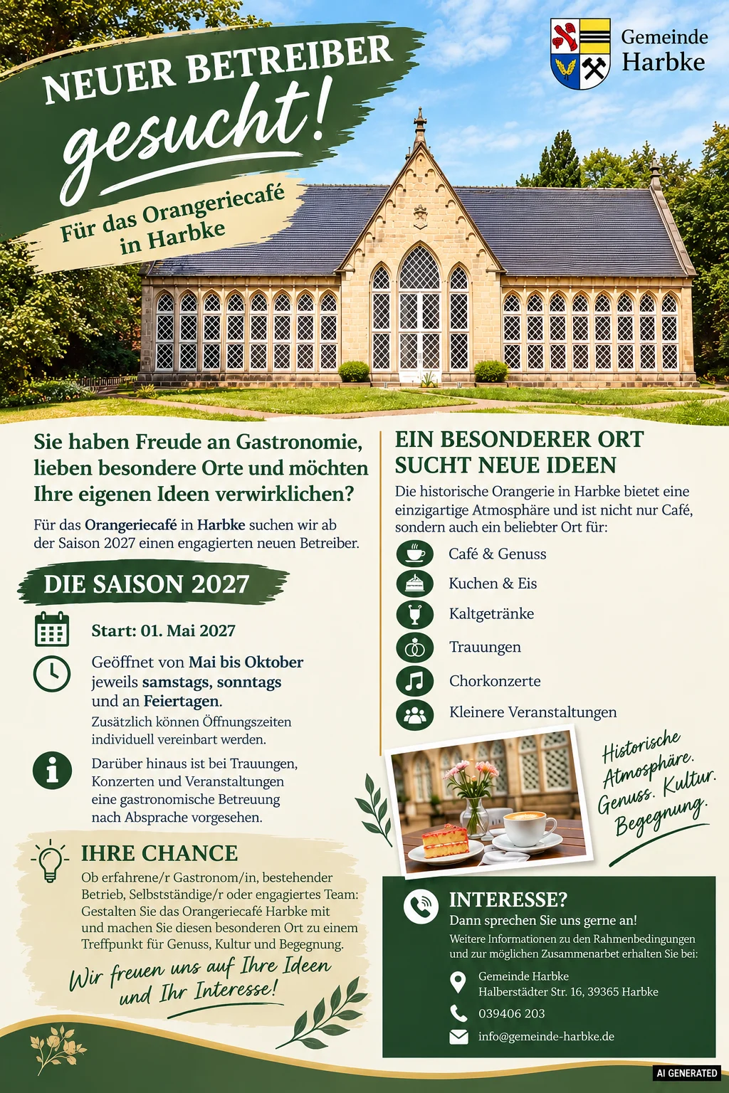 Ausschreibung neuer Betreiber Orangerie-Café