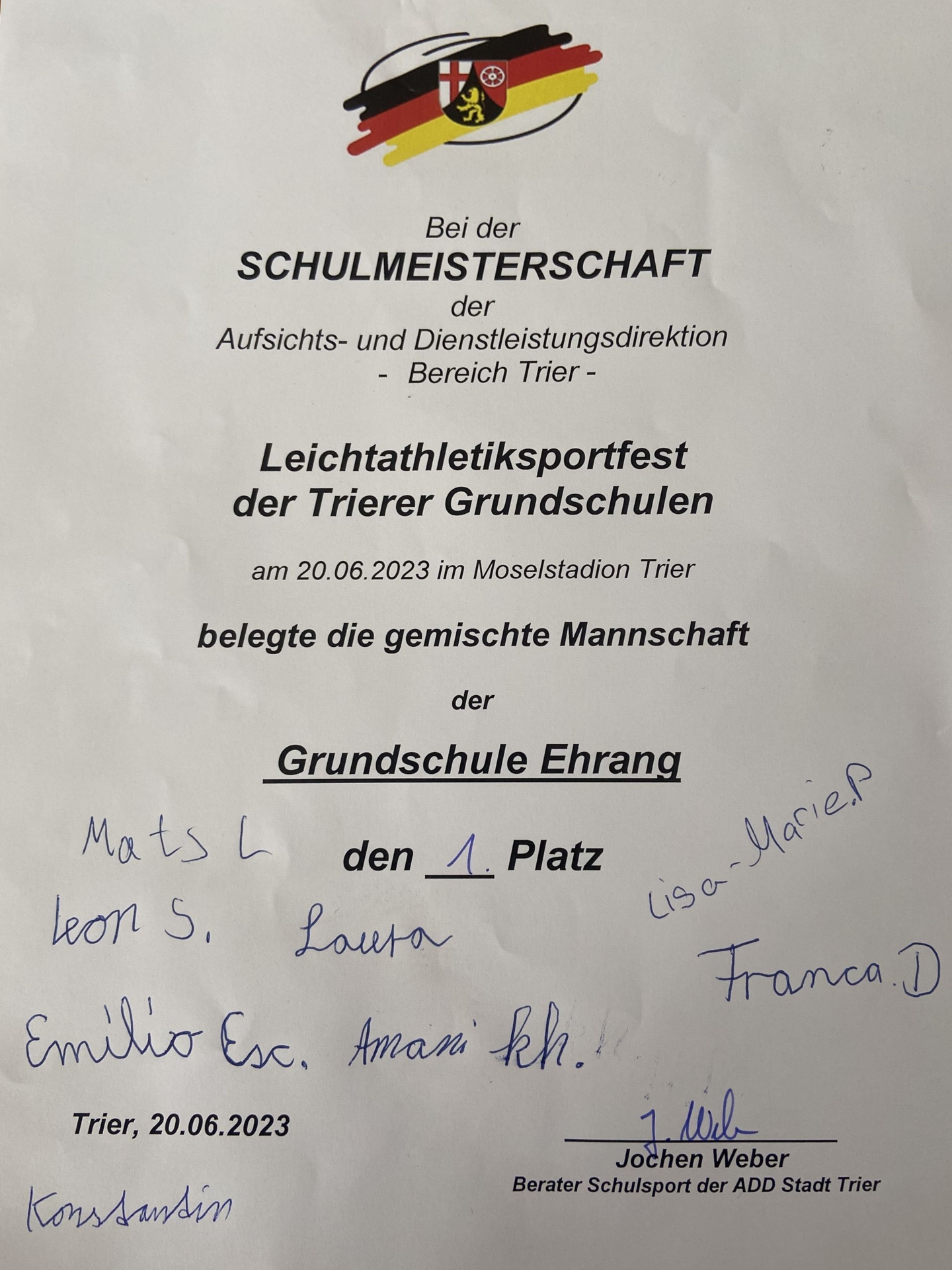 23. Urkunde Leichtathletik