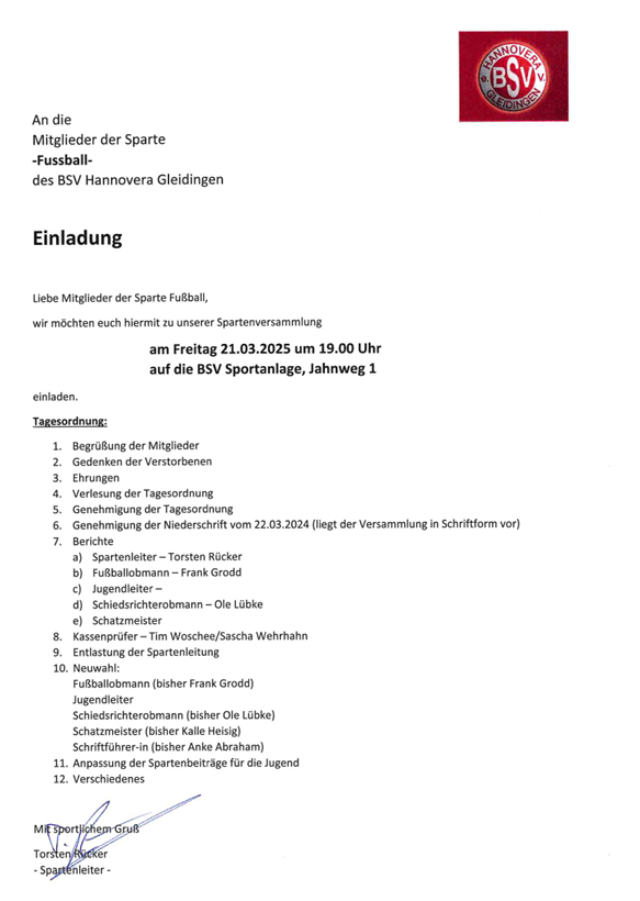 Einladung Fußballspartenversammlung 2025 screenshot