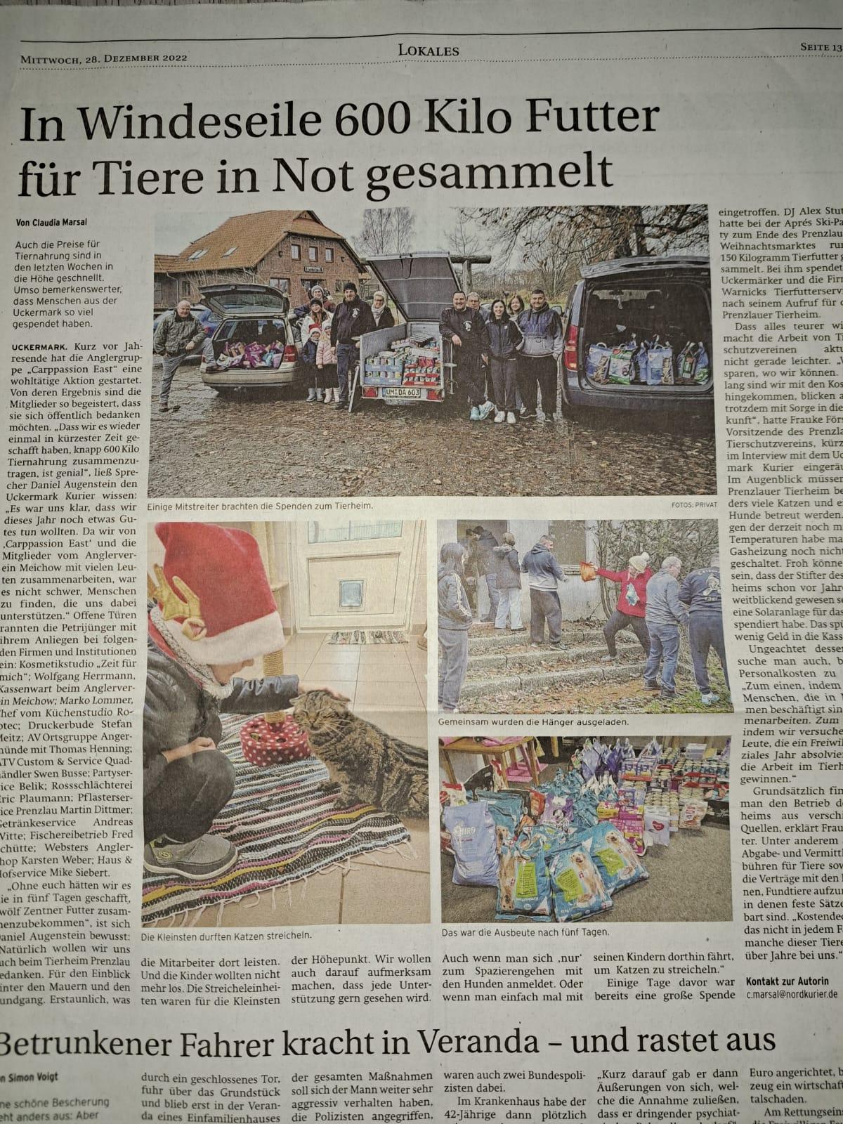 Zeitungsartikel Tierheim Prenzlau