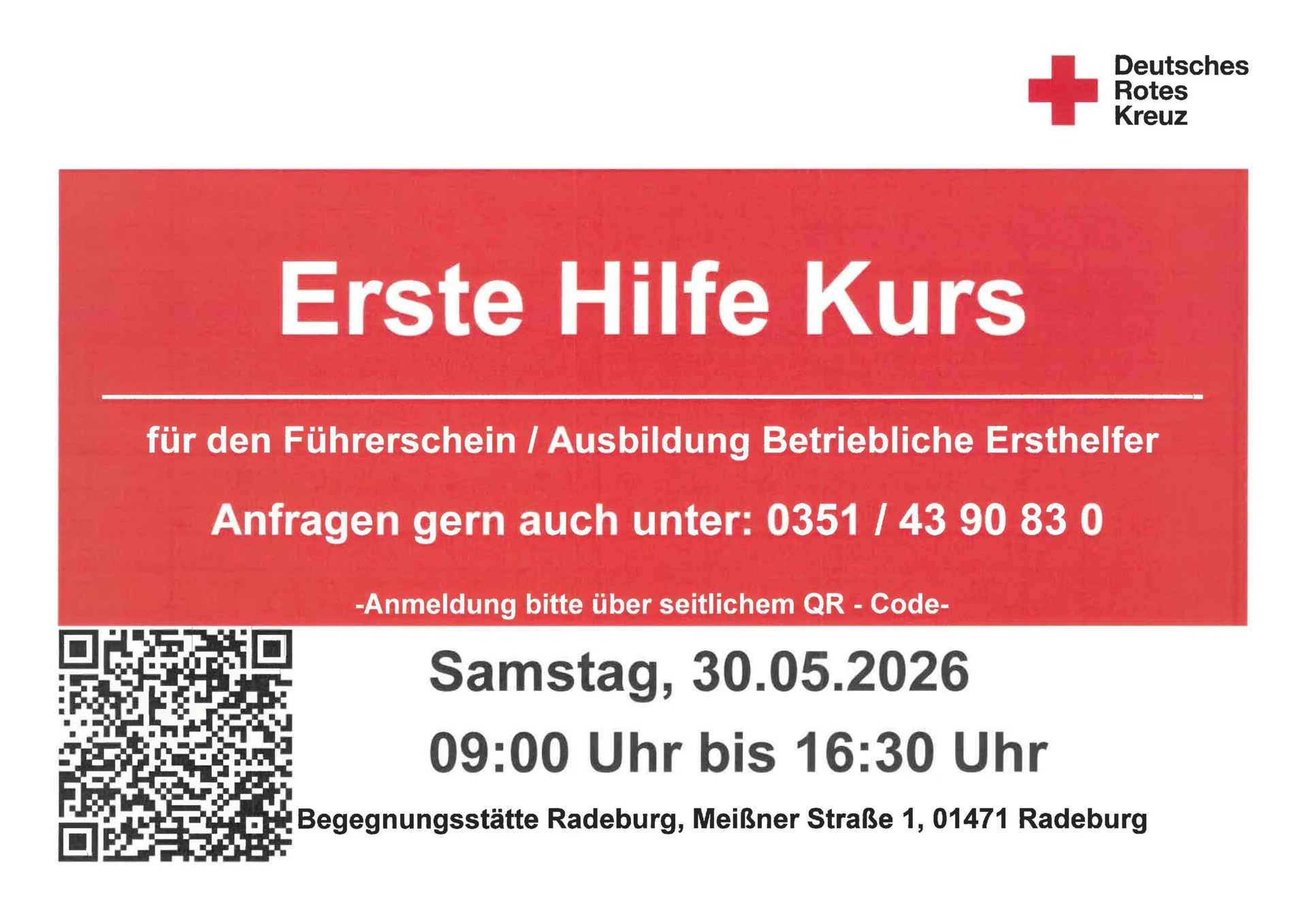 Aushang Erste-Hilfe-Kurs