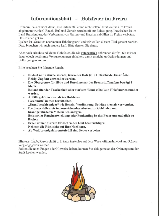 Informationsblatt - Holzfeuer im Freien