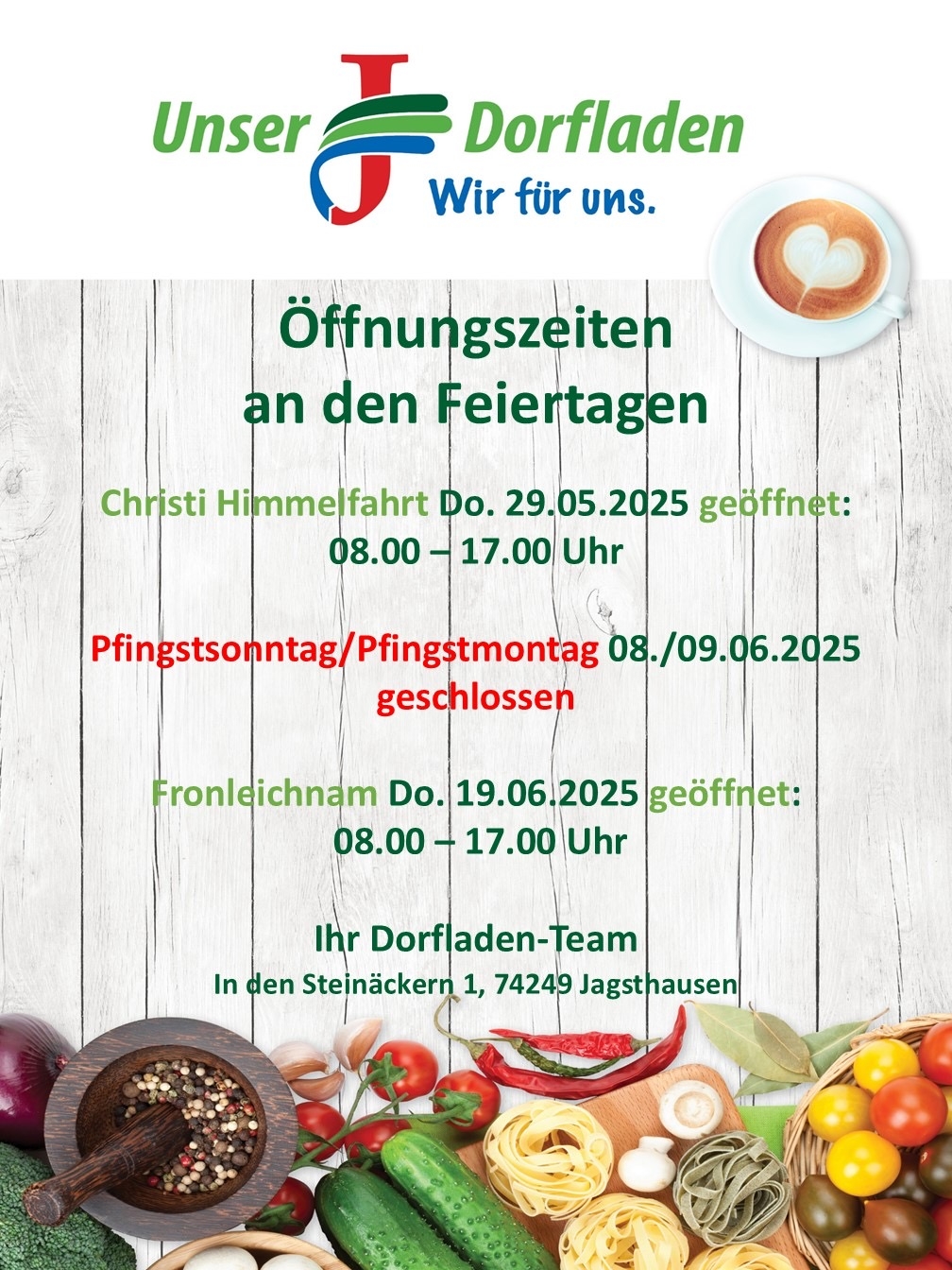 Öffnungszeiten an den Feiertagen