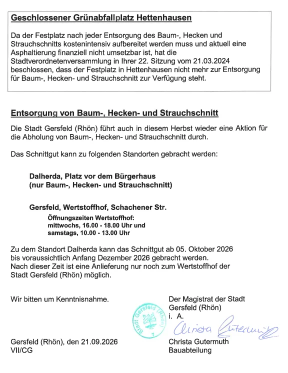 Informationen Entsorgung von Baum-, Hecken und Strauchschnitt
