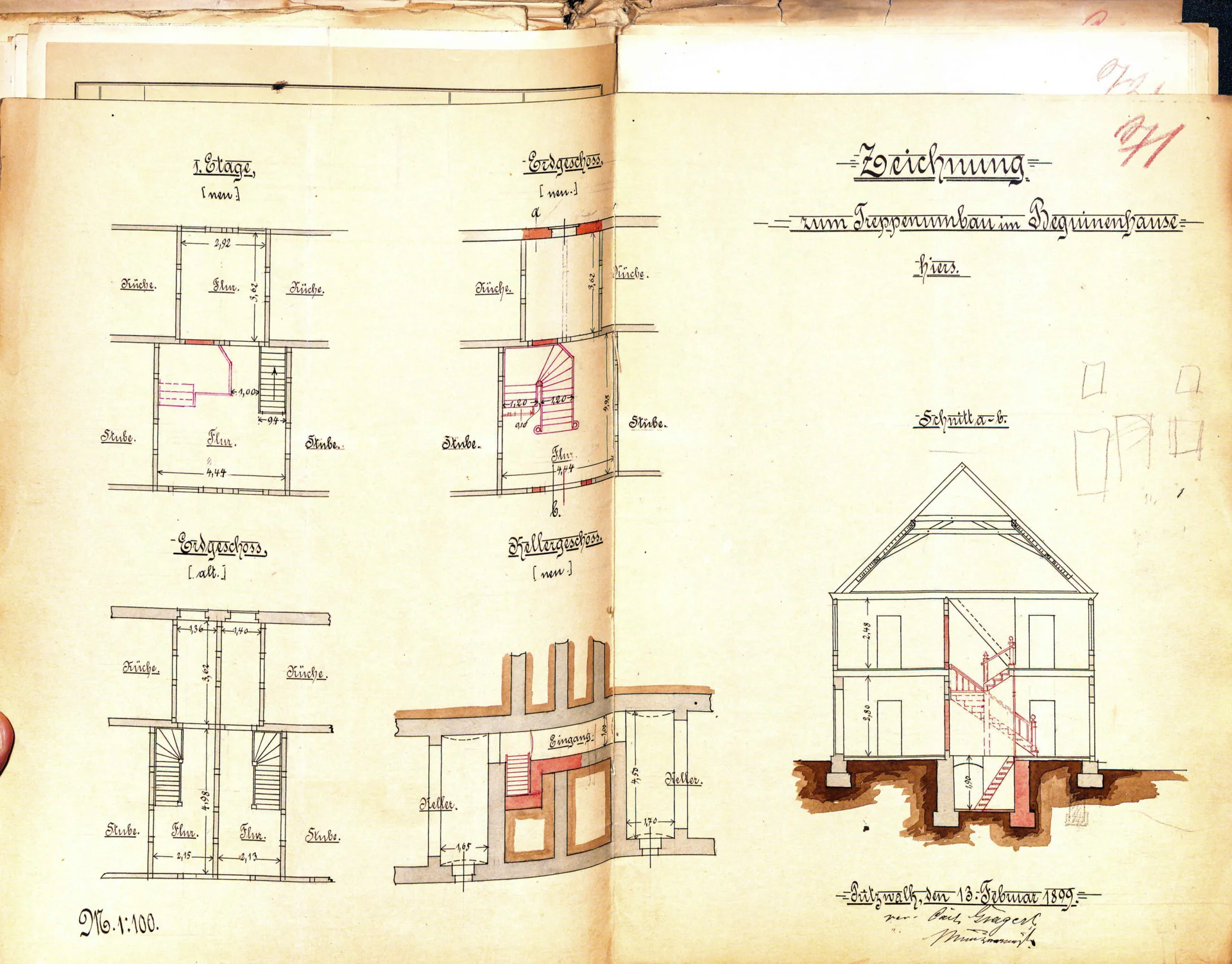 Alte Bauzeichnungen vom Umbau des Heilig-Geist-Spitals aus dem Jahr 1899. Foto: Stadt Pritzwalk