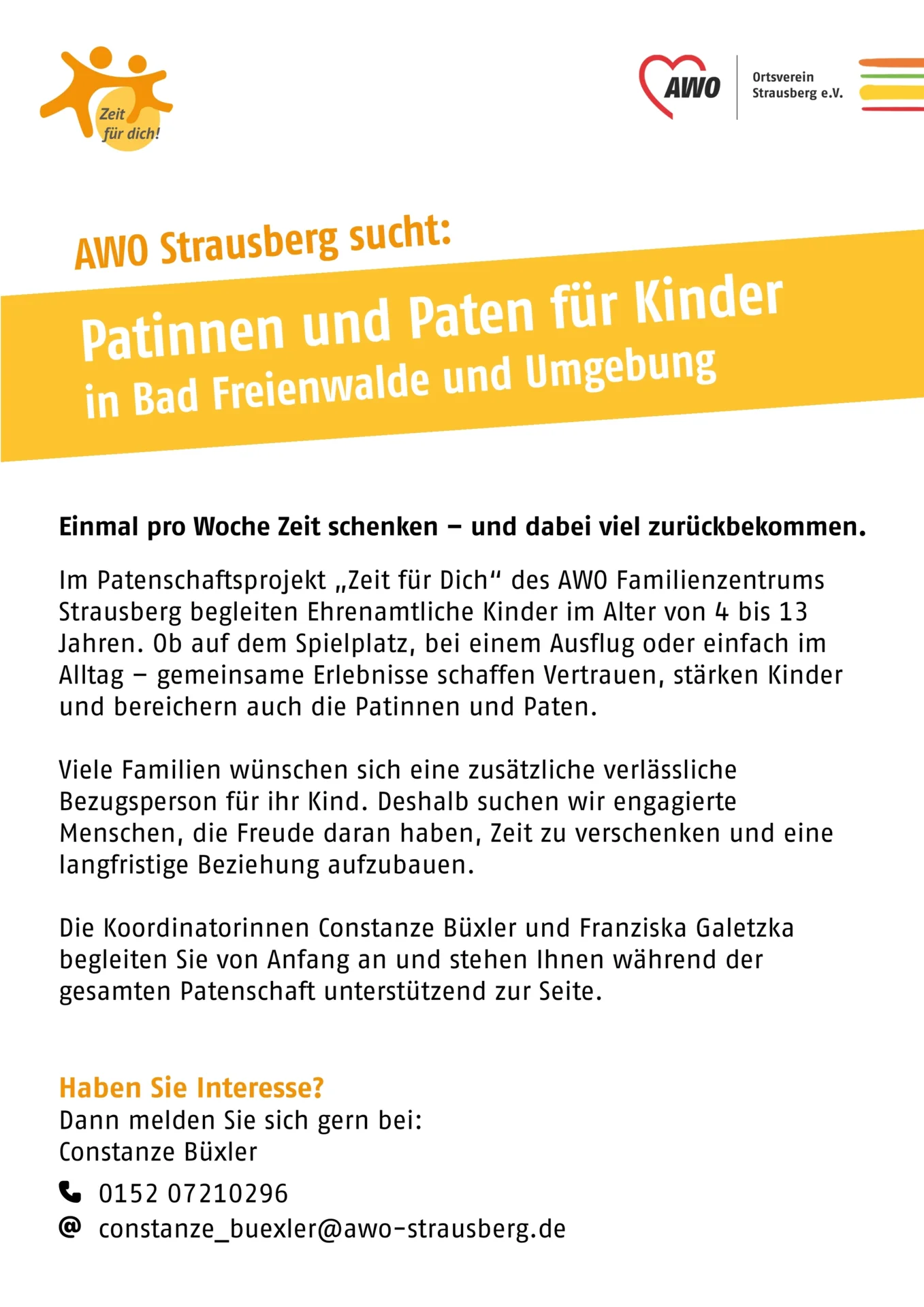 AWO Strausberg sucht: Patinnen und Paten für Kinder in Bad Freienwalde und Umgebung