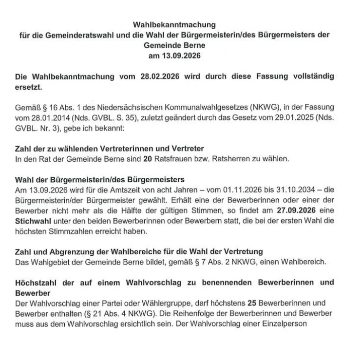 Aktualisierung Wahlbekanntmachung