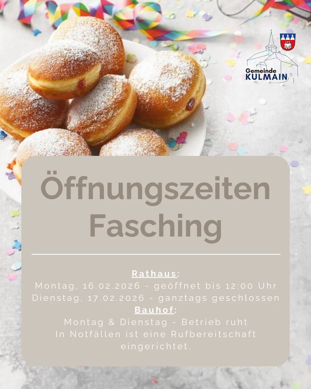 Öffnungszeiten Fasching