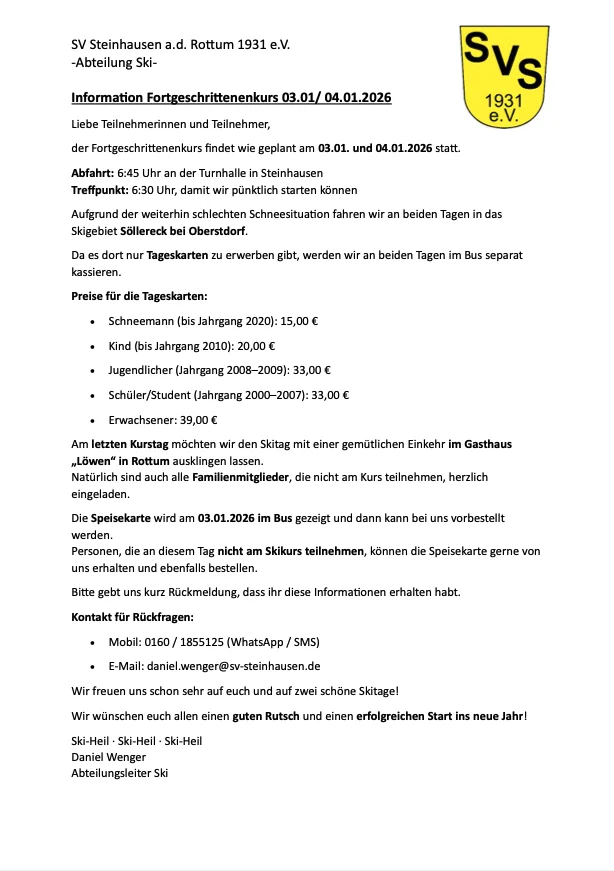 Infos Skikurs 2026