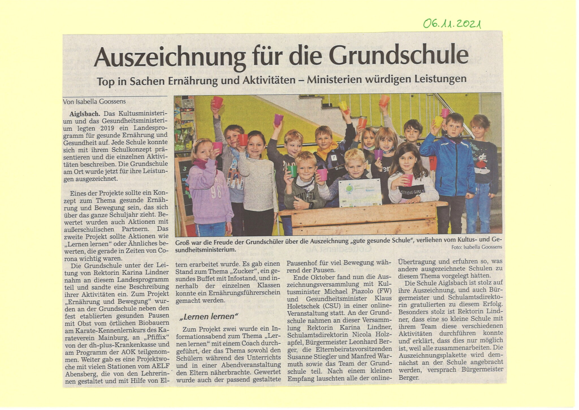 Auszeichnung für die Grundschule „Gesunde Schule“ Artikel