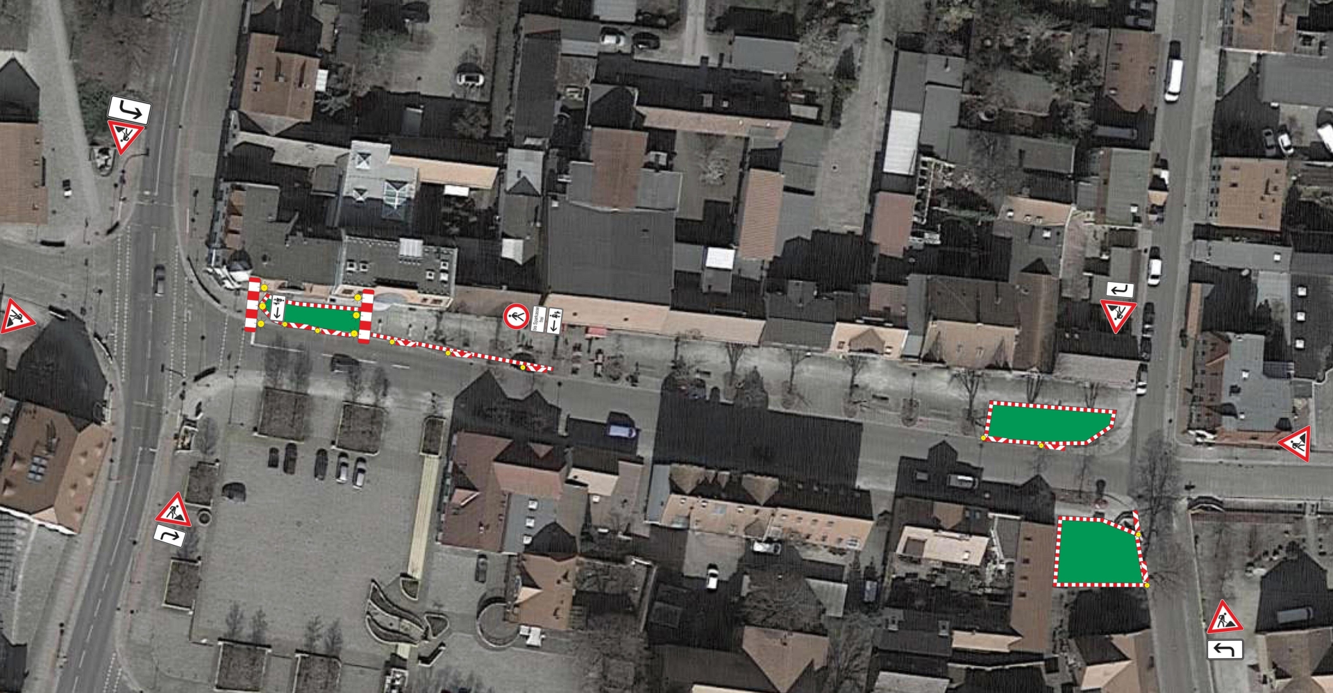 Luftbild mit Einzeichnung der Straßensperrung